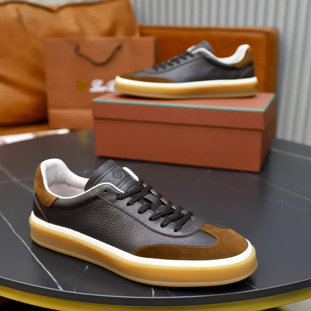 Men's Men's Shoes💰540💰••New Products•• LoroPian*_Noyo-Pianya New men's casual moral training sneakers, LP lace-up casual shoes!  Made of original imported soft cowhide and suede fabric, it highlights the sporty style. The heel is decorated with logo embossing and the original molding. The raw rubber translucent sole combined with the color welt adds a sense of modernity to the shoe. The shoe is overall refreshing and easy to match with style. It has a full cowhide lining for the feet. The original box packaging at the counter comes with wooden balls and a dust bag! Size: 38-44 (.45 customized)